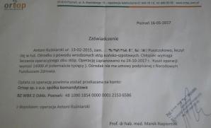 Antoś cierpi na wadę stóp nazywaną stopy końsko-szpotawe. Jedyną możliwością jest operacja. Jej termin wyznaczono na październik 2017 roku. Pomóżmy zebrać fundusze na jej realizację!